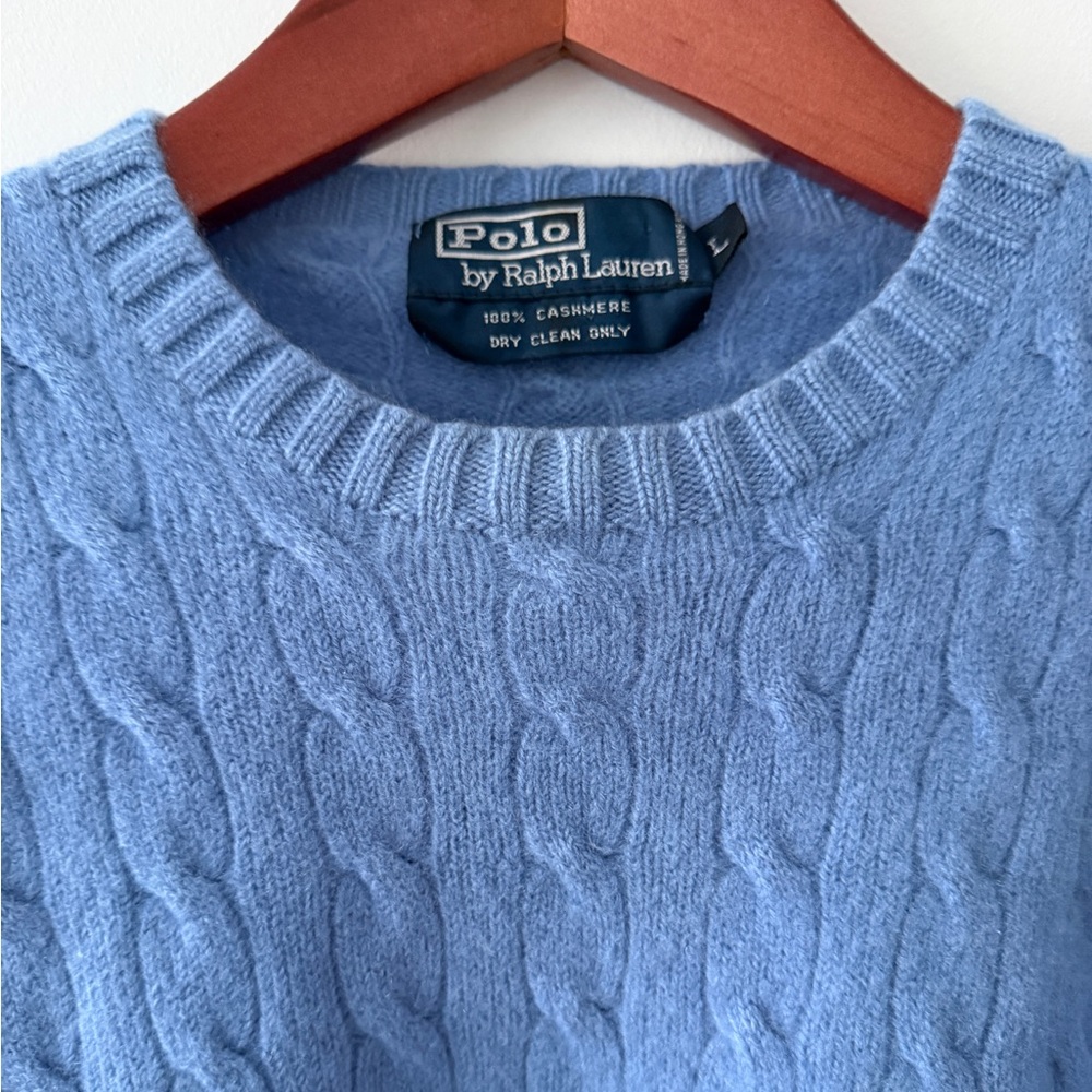 Polo Ralph Lauren 100% Cashmere EUC Cable Knit Sweater Litchfield Blue Size L - Picture 4 of 15